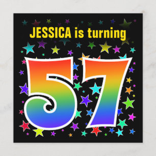 Colourful Stars + Rainbow Pattern "57" Birthday # Invitation