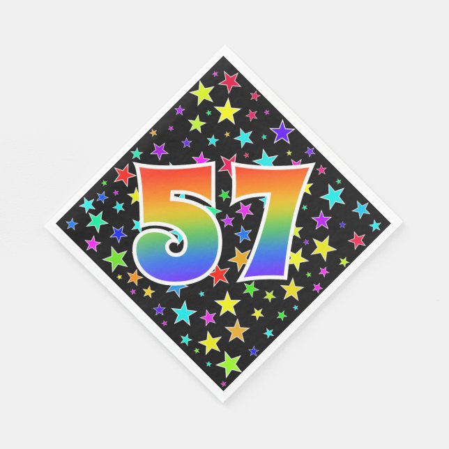 Colourful Stars + Rainbow Pattern "57" Event # Napkin (Corner)