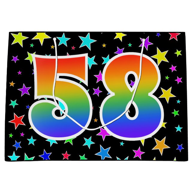 Colourful Stars + Rainbow Pattern "58" Event # Large Gift Bag (Front)