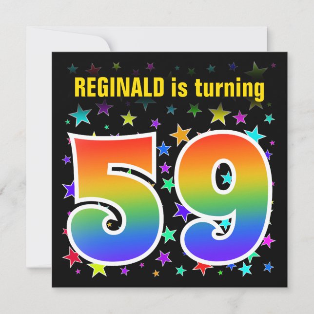 Colourful Stars + Rainbow Pattern "59" Birthday # Invitation (Front)