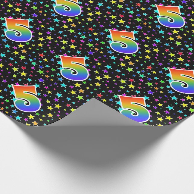 Colourful Stars + Rainbow Pattern "5" Event # Wrapping Paper (Corner)