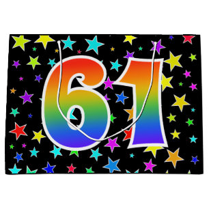 Colourful Stars + Rainbow Pattern "61" Event # Large Gift Bag
