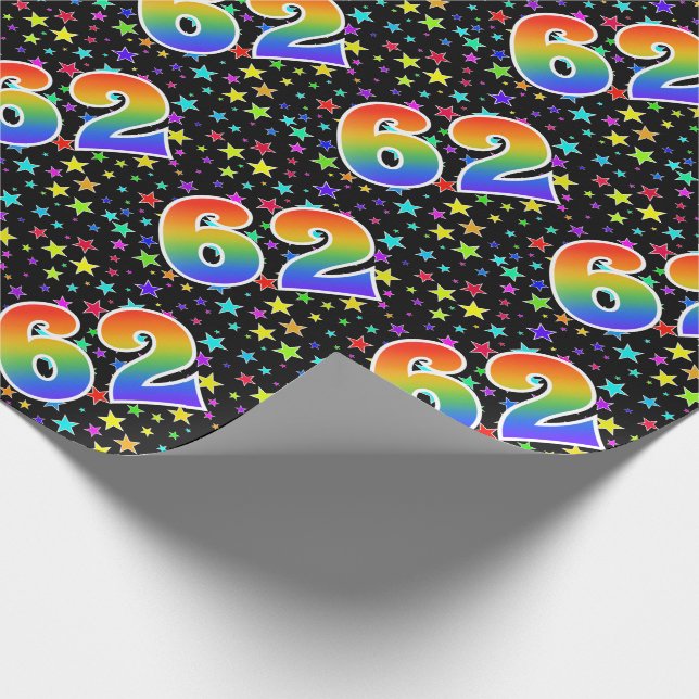Colourful Stars + Rainbow Pattern "62" Event # Wrapping Paper (Corner)