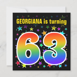 Colourful Stars + Rainbow Pattern "63" Birthday # Invitation