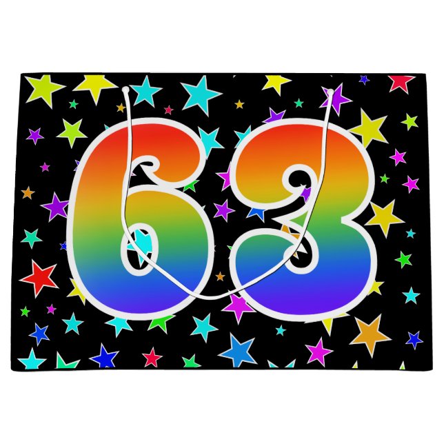 Colourful Stars + Rainbow Pattern "63" Event # Large Gift Bag (Front)