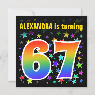Colourful Stars + Rainbow Pattern "67" Birthday # Invitation