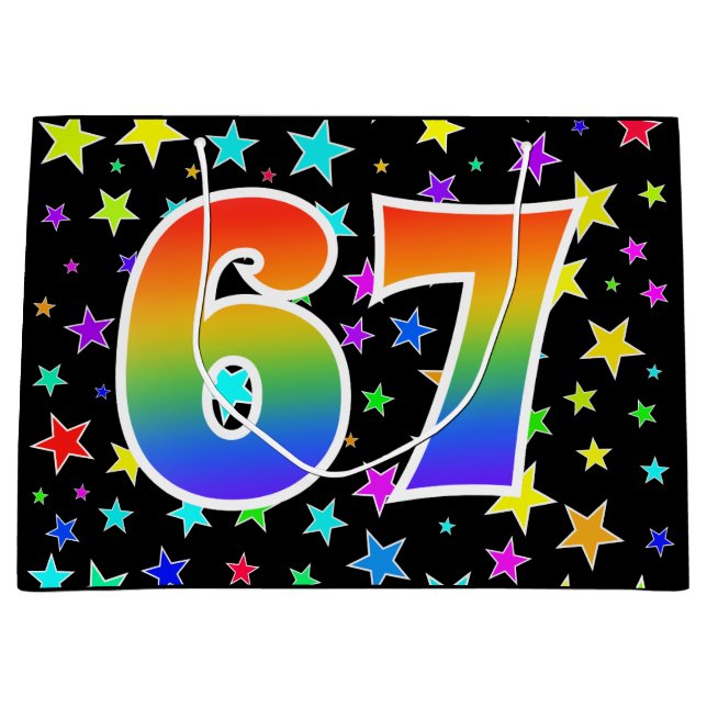 Colourful Stars + Rainbow Pattern "67" Event # Large Gift Bag (Front)