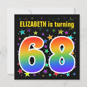Colourful Stars + Rainbow Pattern "68" Birthday # Invitation