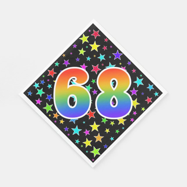 Colourful Stars + Rainbow Pattern "68" Event # Napkin (Corner)