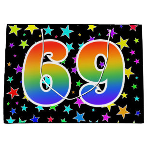 Colourful Stars + Rainbow Pattern "69" Event # Large Gift Bag