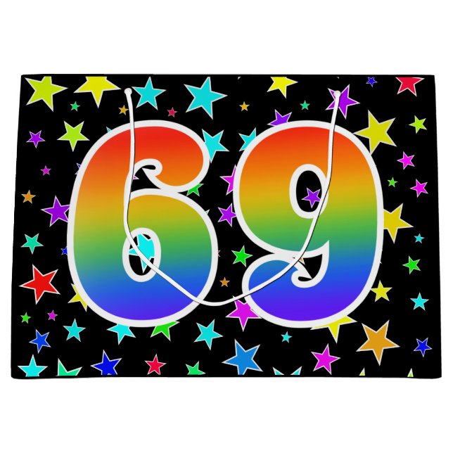Colourful Stars + Rainbow Pattern "69" Event # Large Gift Bag (Front)