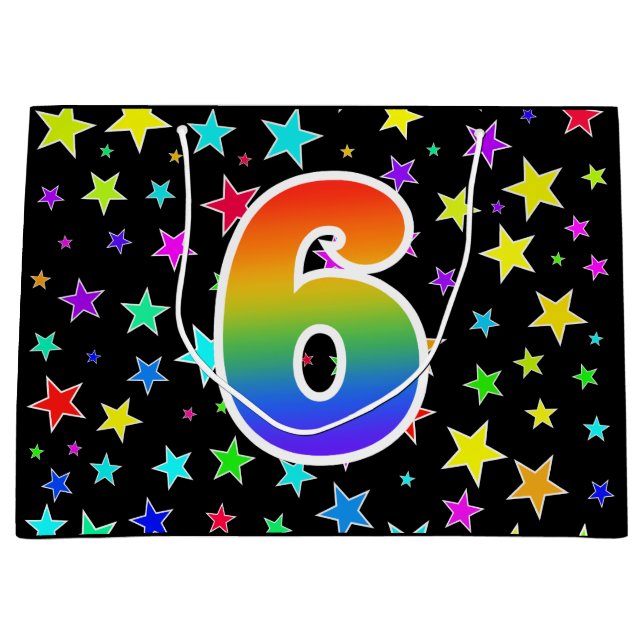 Colourful Stars + Rainbow Pattern "6" Event # Large Gift Bag (Front)