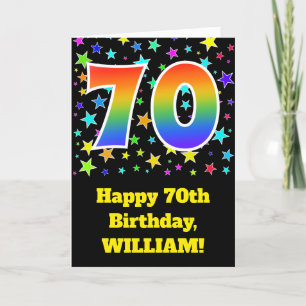 Colourful Stars + Rainbow Pattern "70" Birthday # Card