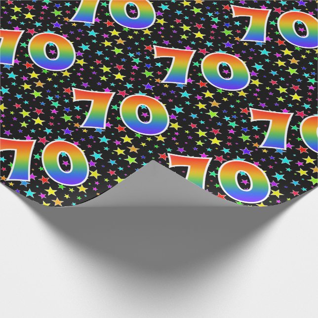 Colourful Stars + Rainbow Pattern "70" Event # Wrapping Paper (Corner)