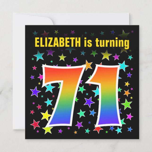 Colourful Stars + Rainbow Pattern "71" Birthday # Invitation (Front)
