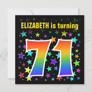 Colourful Stars + Rainbow Pattern "71" Birthday # Invitation