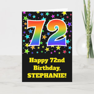 Colourful Stars + Rainbow Pattern "72" Birthday # Card
