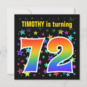 Colourful Stars + Rainbow Pattern "72" Birthday # Invitation
