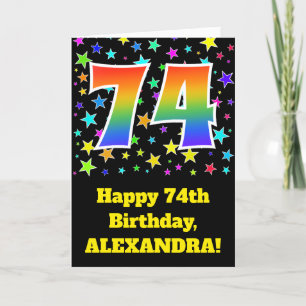 Colourful Stars + Rainbow Pattern "74" Birthday # Card