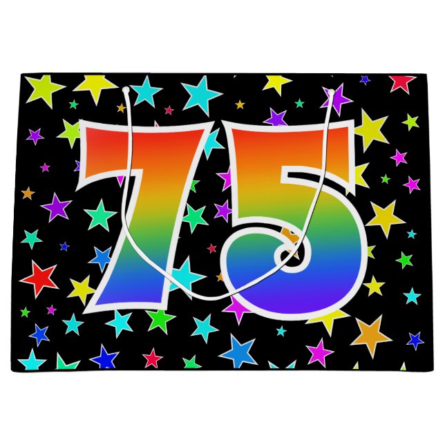 Colourful Stars + Rainbow Pattern "75" Event # Large Gift Bag (Front)