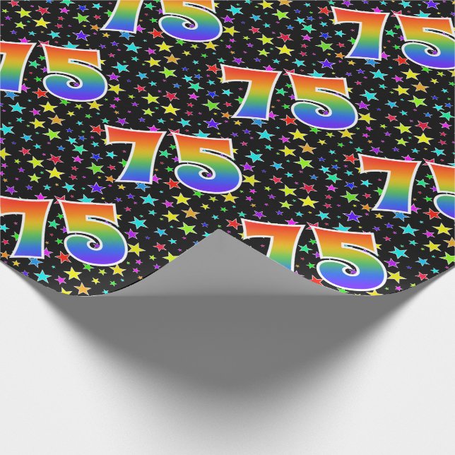 Colourful Stars + Rainbow Pattern "75" Event # Wrapping Paper (Corner)