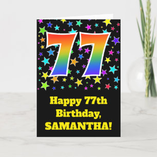Colourful Stars + Rainbow Pattern "77" Birthday # Card