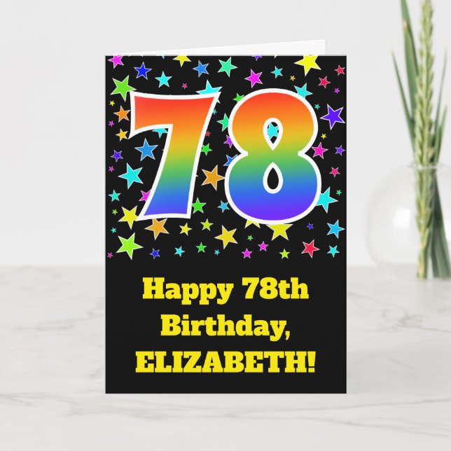 Colourful Stars + Rainbow Pattern "78" Birthday # Card (Front)