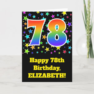 Colourful Stars + Rainbow Pattern "78" Birthday # Card