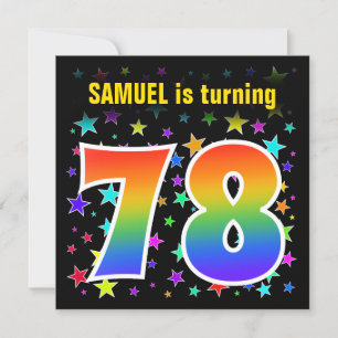 Colourful Stars + Rainbow Pattern "78" Birthday # Invitation