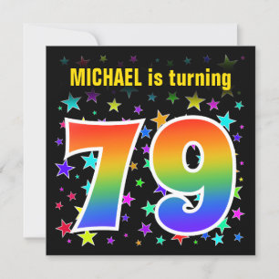 Colourful Stars + Rainbow Pattern "79" Birthday # Invitation
