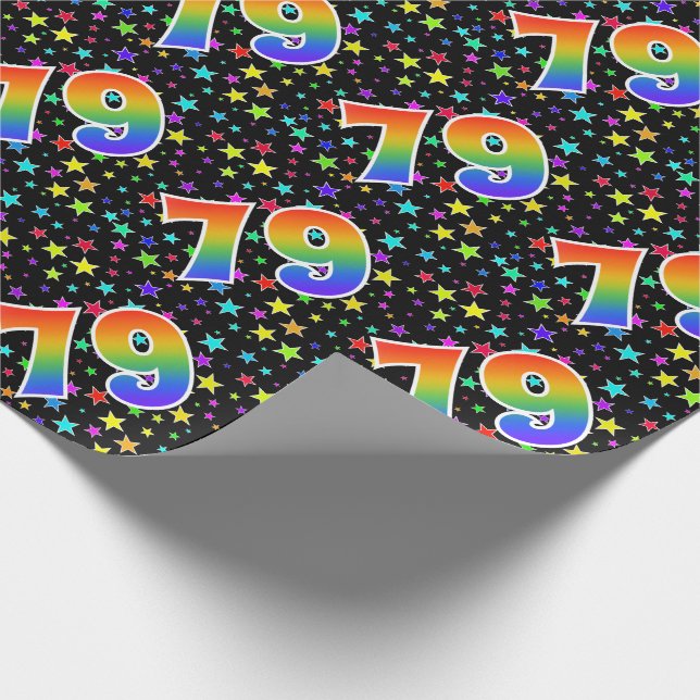 Colourful Stars + Rainbow Pattern "79" Event # Wrapping Paper (Corner)