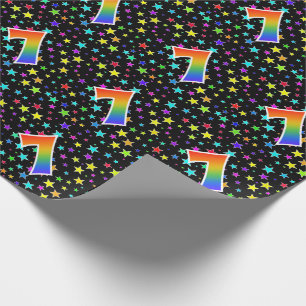 Colourful Stars + Rainbow Pattern "7" Event # Wrapping Paper