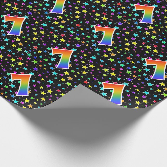 Colourful Stars + Rainbow Pattern "7" Event # Wrapping Paper (Corner)