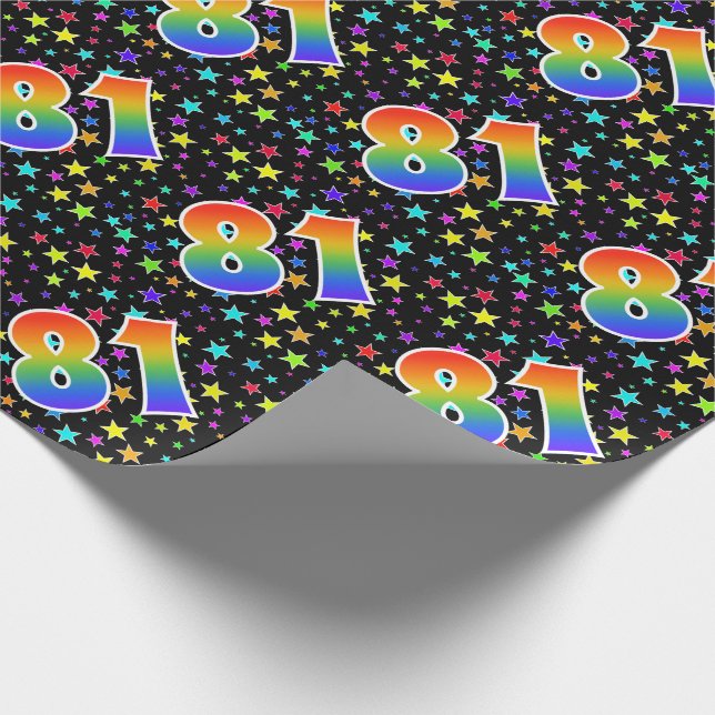 Colourful Stars + Rainbow Pattern "81" Event # Wrapping Paper (Corner)