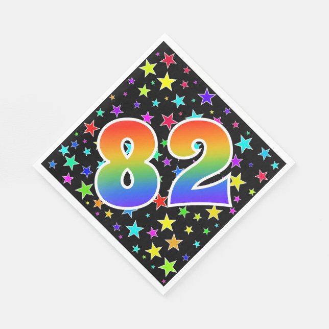 Colourful Stars + Rainbow Pattern "82" Event # Napkin (Corner)