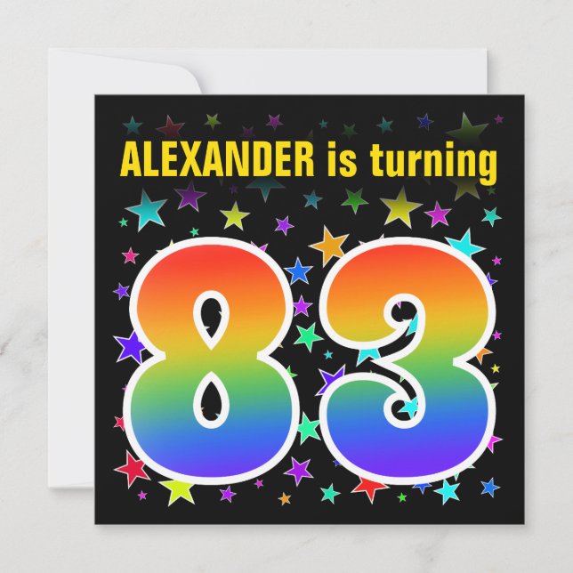 Colourful Stars + Rainbow Pattern "83" Birthday # Invitation (Front)