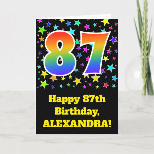 Colourful Stars + Rainbow Pattern "87" Birthday # Card