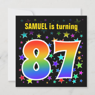 Colourful Stars + Rainbow Pattern "87" Birthday # Invitation