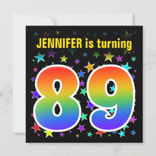 Colourful Stars + Rainbow Pattern "89" Birthday # Invitation