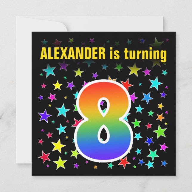 Colourful Stars + Rainbow Pattern "8" Birthday # Invitation (Front)