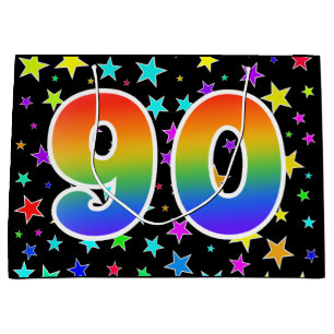 Colourful Stars + Rainbow Pattern "90" Event # Large Gift Bag
