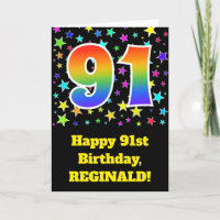 Colourful Stars + Rainbow Pattern "91" Birthday #