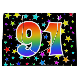 Colourful Stars + Rainbow Pattern "91" Event # Large Gift Bag