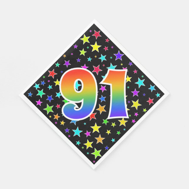 Colourful Stars + Rainbow Pattern "91" Event # Napkin (Corner)