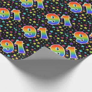 Colourful Stars + Rainbow Pattern "91" Event # Wrapping Paper