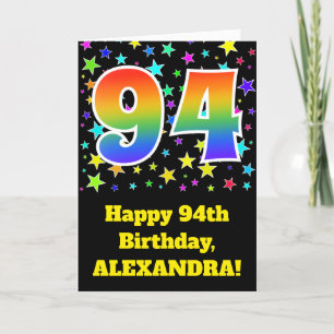 Colourful Stars + Rainbow Pattern "94" Birthday # Card