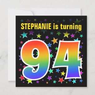 Colourful Stars + Rainbow Pattern "94" Birthday # Invitation