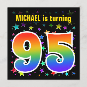 Colourful Stars + Rainbow Pattern "95" Birthday # Invitation
