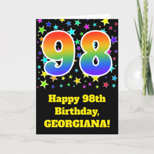 Colourful Stars + Rainbow Pattern "98" Birthday # Card