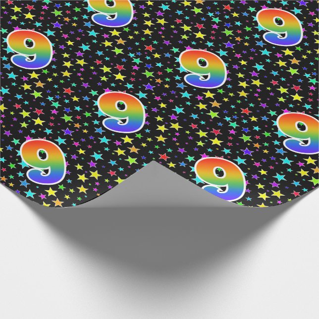 Colourful Stars + Rainbow Pattern "9" Event # Wrapping Paper (Corner)